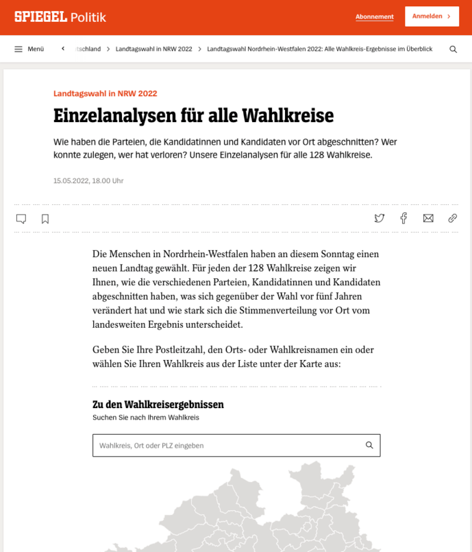 Spiegel Politik Screenshot mit Analyse für alle Wahlkreise.